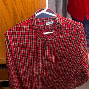 Izod Men's Red and Black Plaid Shirt